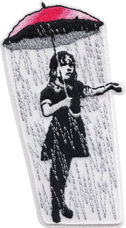 Square Deal Recordings & Supplies - Patch - Banksy Nola  Girl & Umbrella in Rain - Graffiti Art