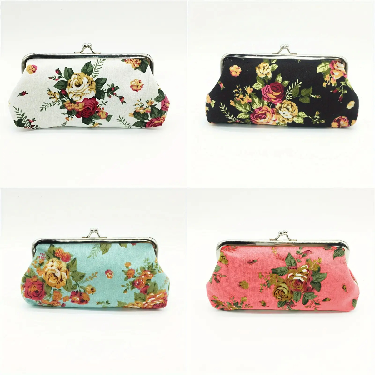 Floral Coin Purse: Small Storage Purse for Coins/ Trinkets: Black
