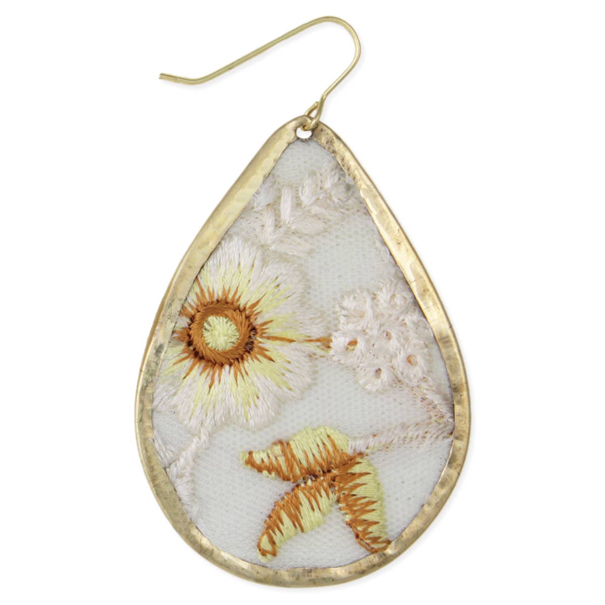 ZAD - Ivory White Floral Embroidred Earrings