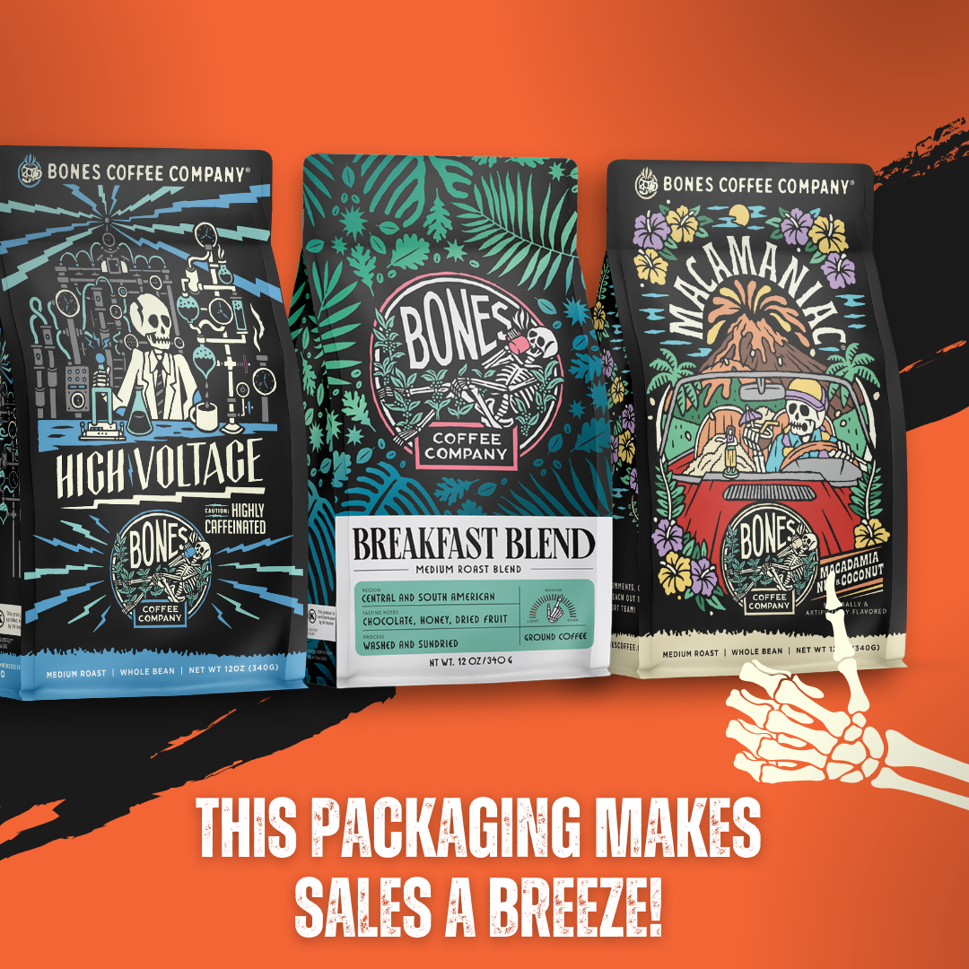 Bones Coffee Company - Irish Cream Flavored Coffee | 12oz Whole Bean - Stomping Grounds