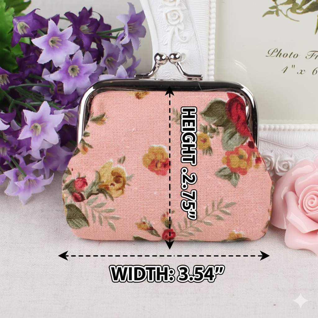Floral Coin Purse: Small Storage Purse for Coins/ Trinkets: Black