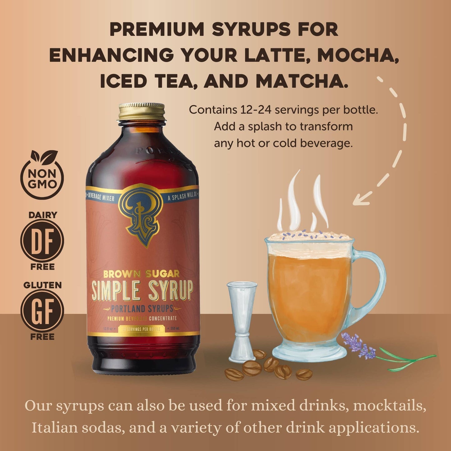 Portland Syrups - Brown Sugar Simple Syrup 12 oz - cocktail / mocktail mixer