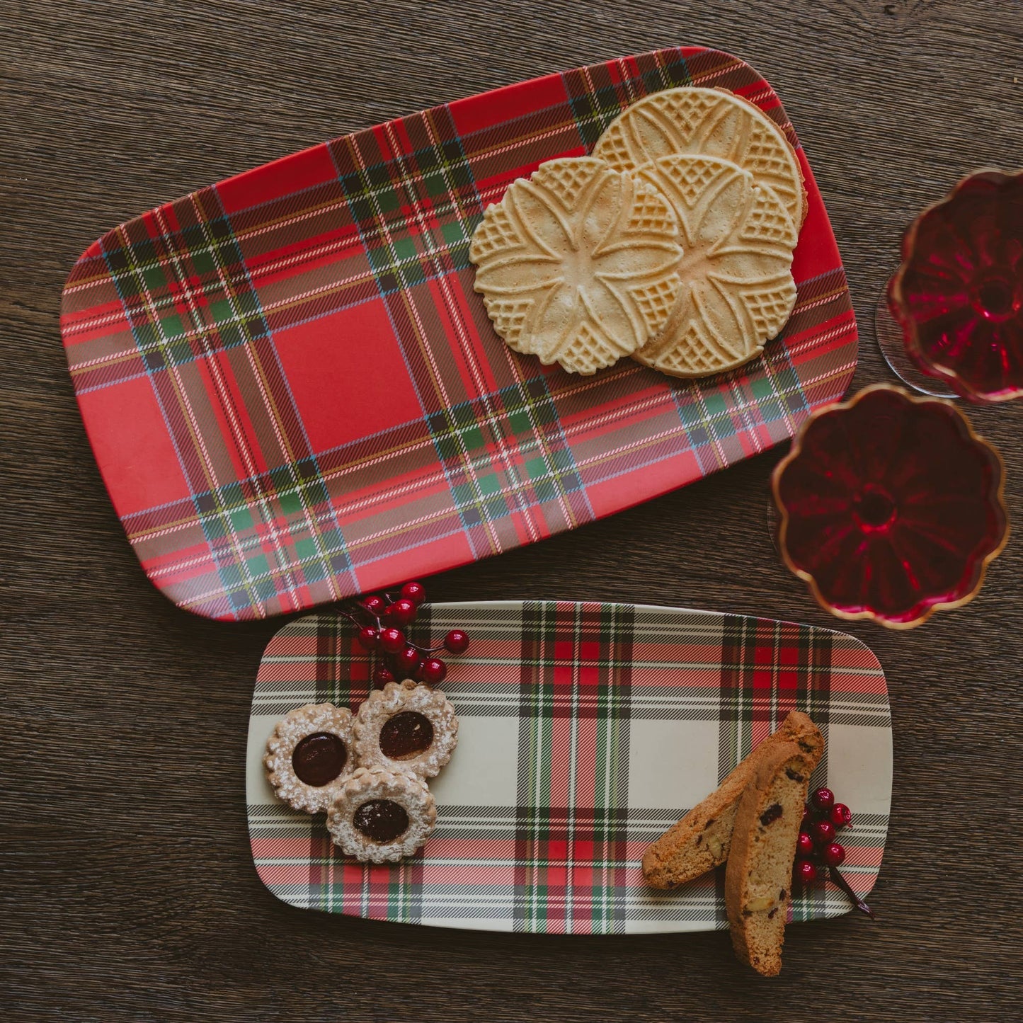 Sweet Water Decor - *NEW* Red and White Plaid Stacking Melamine Tray - Set of 2
