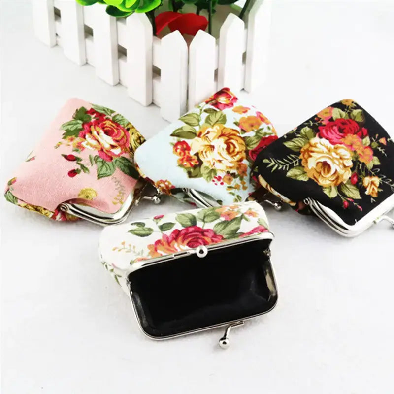 Floral Coin Purse: Small Storage Purse for Coins/ Trinkets: Black