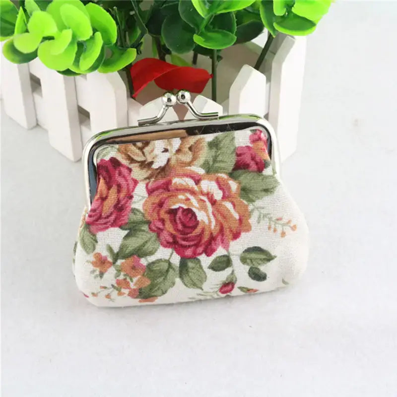 Floral Coin Purse: Small Storage Purse for Coins/ Trinkets: Black