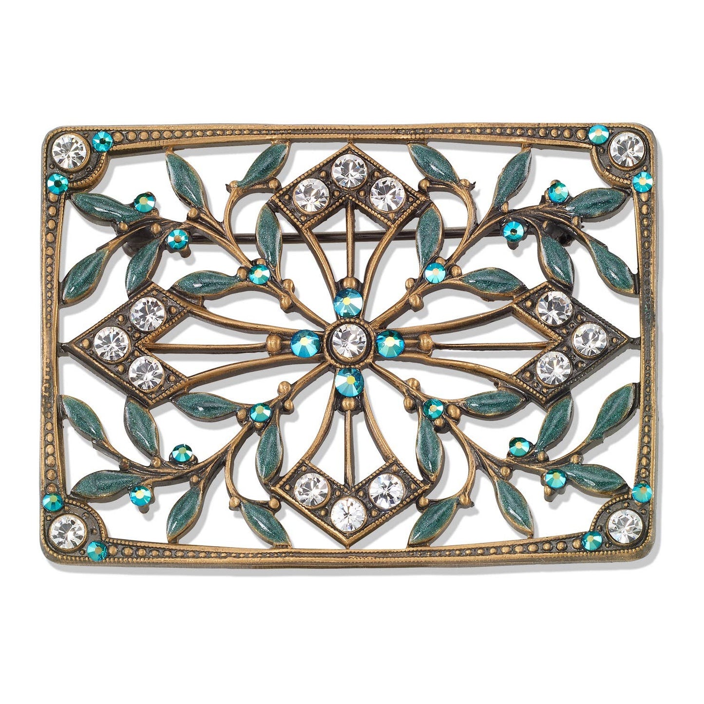 Anne Koplik Designs, Inc. - Green Vine Leaf Trellis Crystal Brooch