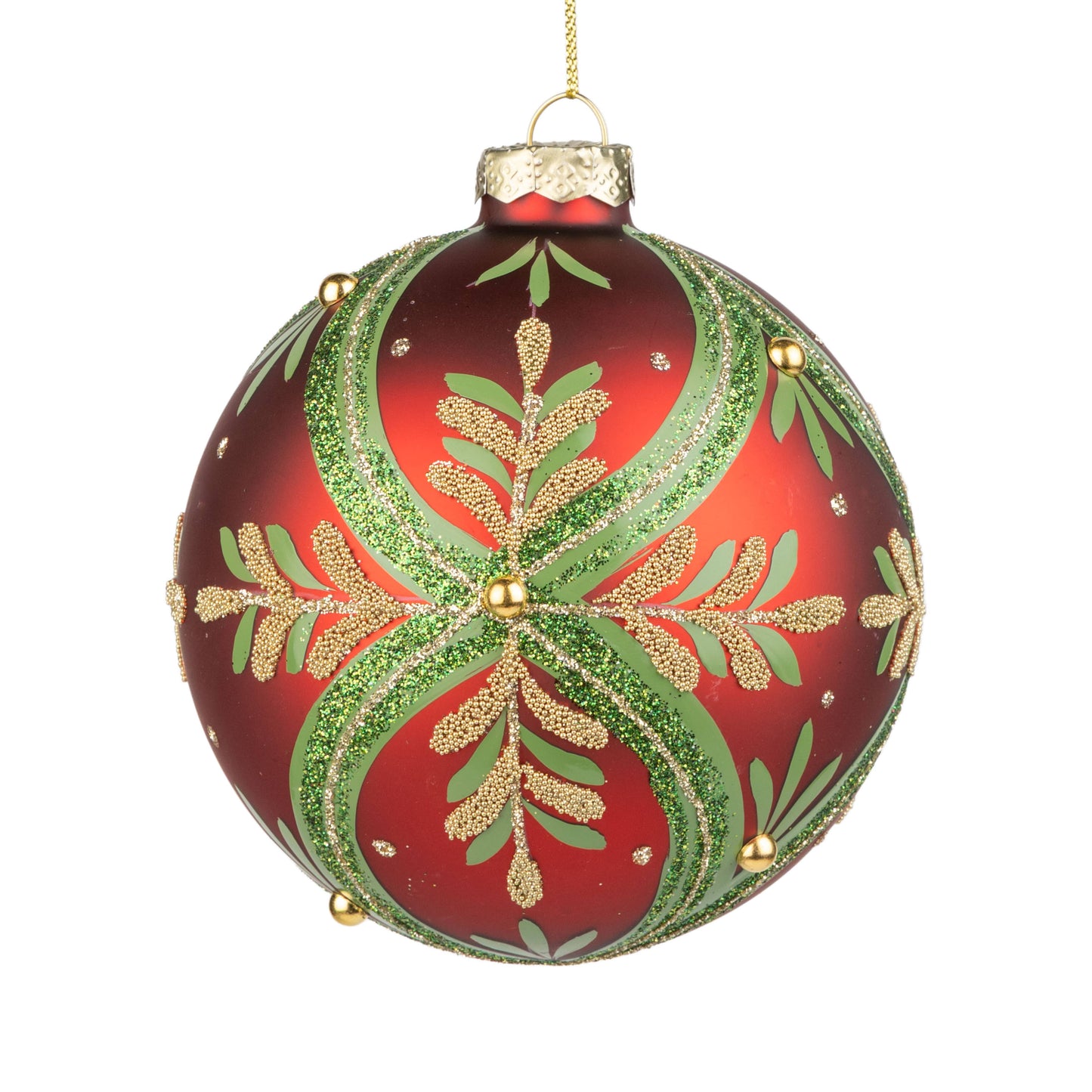 Silver Tree Home & Holiday - Glass ball ornament, red with green & gold
