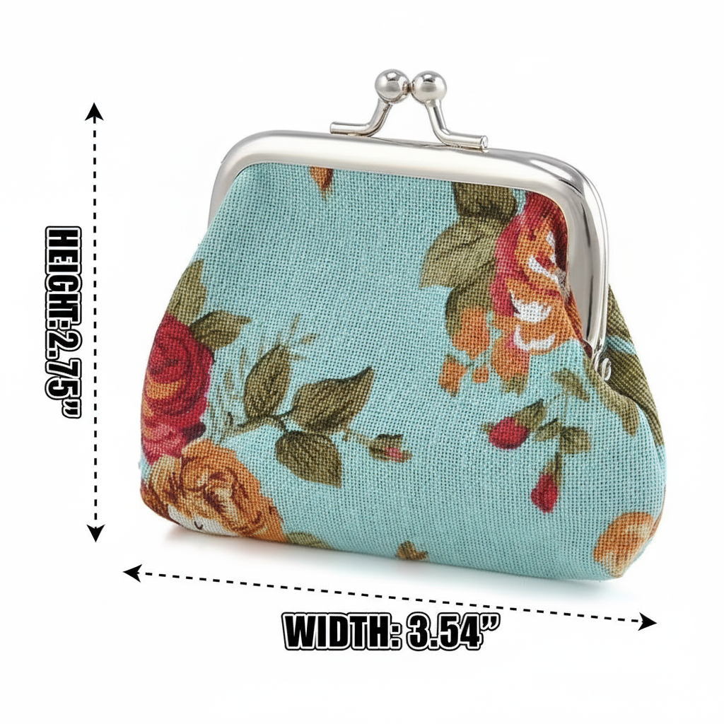 Floral Coin Purse: Small Storage Purse for Coins/ Trinkets: Black