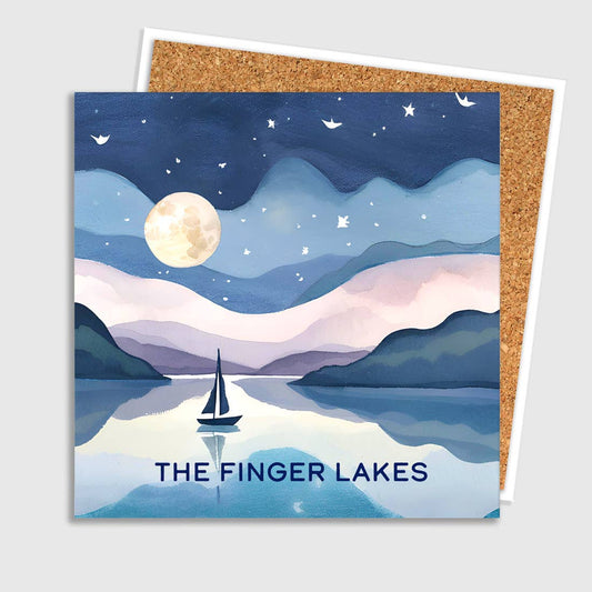 Finger Lakes Night Sail Ceramic Coaster