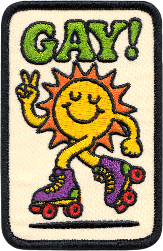 Patch - "Gay!" - Peace Loving Sun On Rollerskates Gay Pride