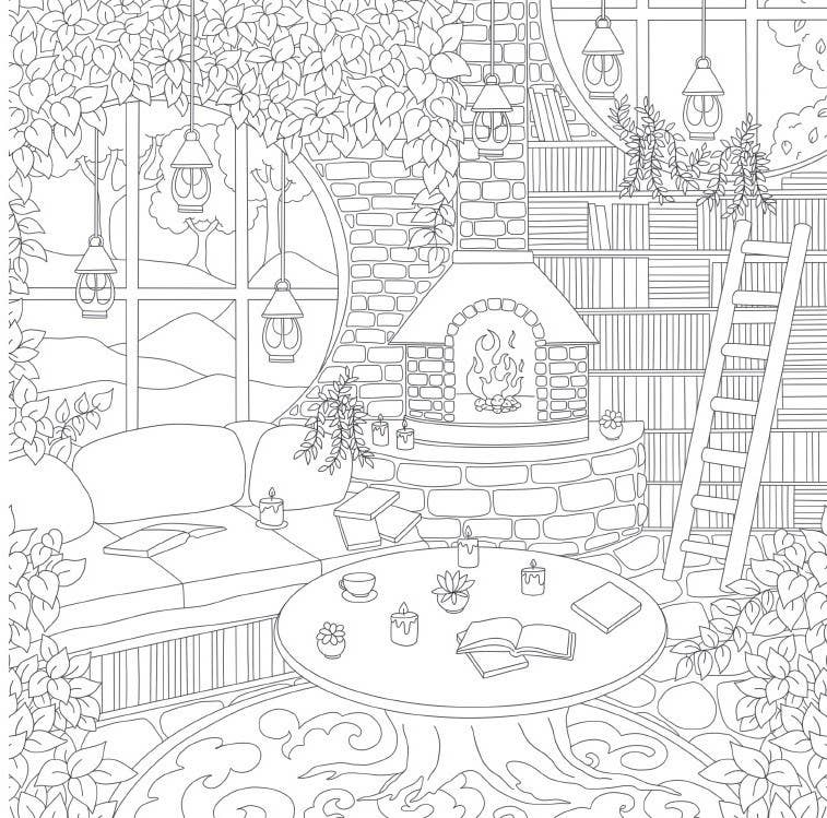 Cozy Bookshops: Coloring Book
