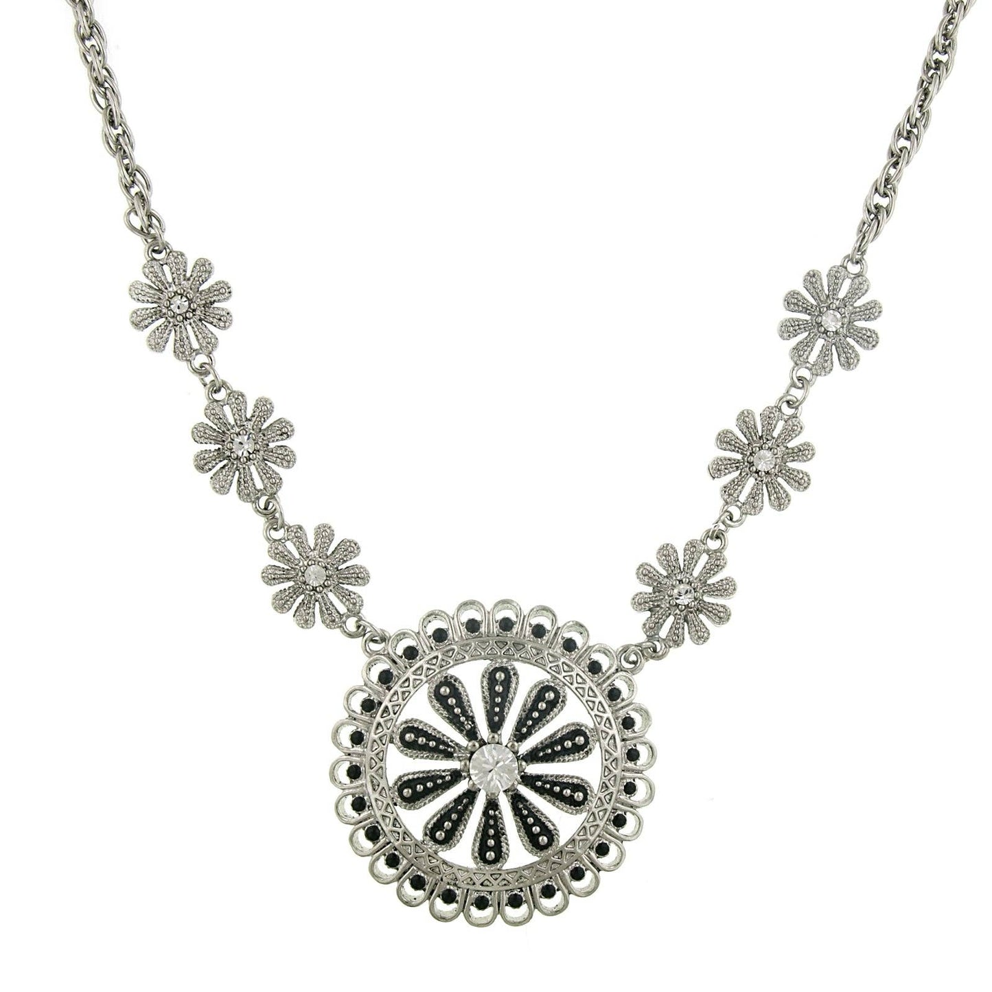 1928 Jewelry - 2028 Jewelry Jet Black And Crystal Pendant Necklace 16" + 3"