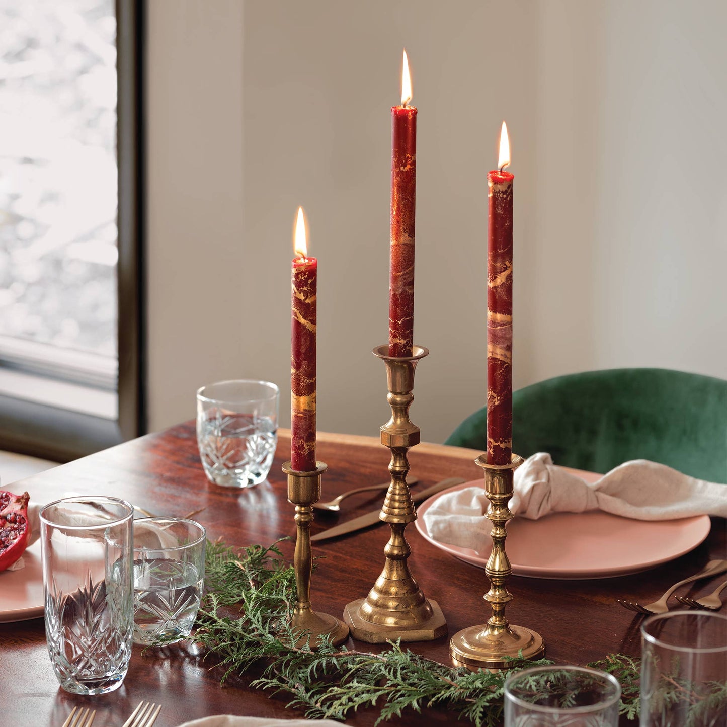 Northern Lights - 12" Decorative Taper 2pk: Bordeaux w/ Gold
