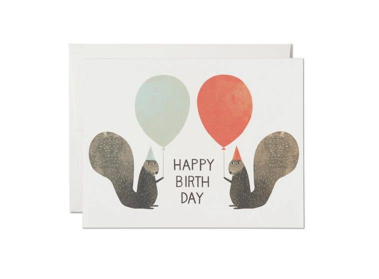 Red Cap Cards - Party Squirrels birthday greeting card