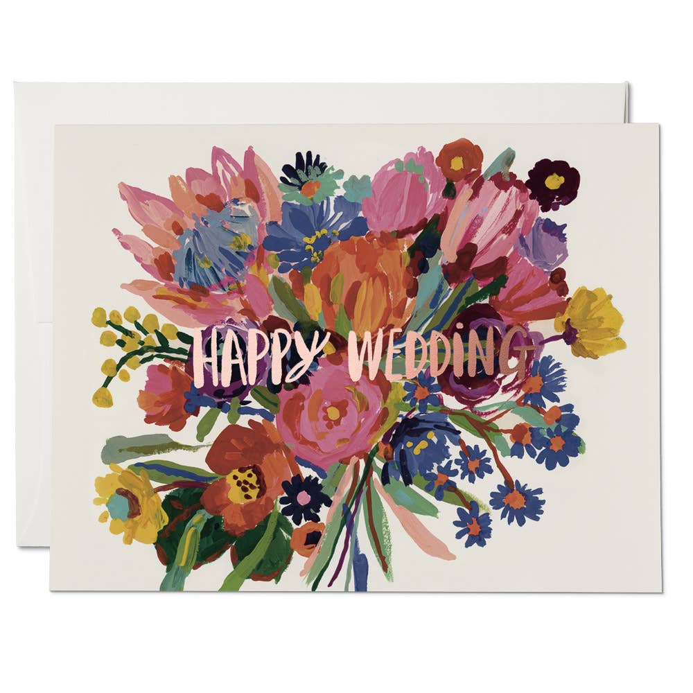 Red Cap Cards - Happy Wedding Flowers - Notecard - Stomping Grounds