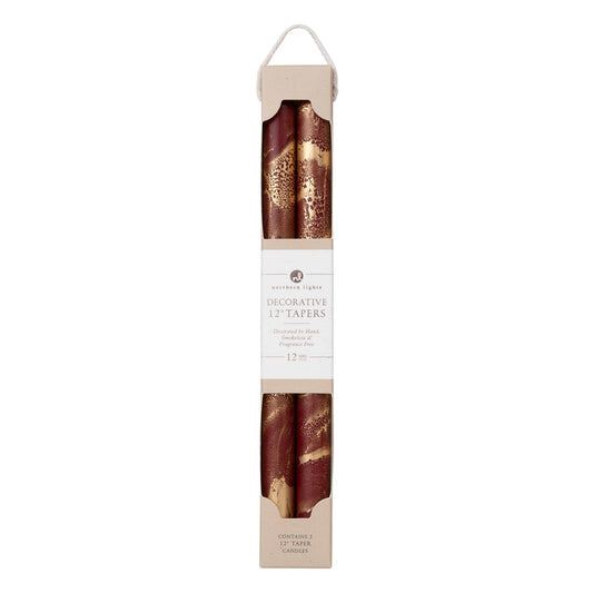 Northern Lights - 12" Decorative Taper 2pk: Bordeaux w/ Gold