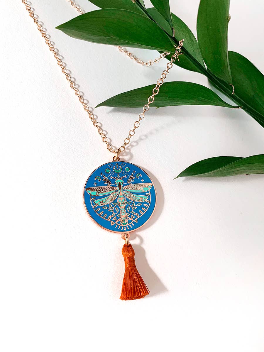 Mystic Dragonfly Charm Necklace With Tassel