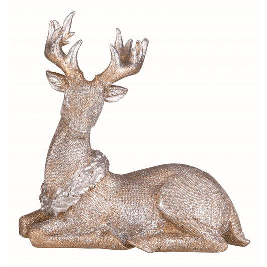 Resin Gold Glitter Sitting Reindeer