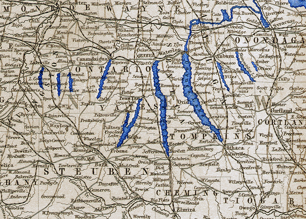 1867 Map of the Finger Lakes - Print - Stomping Grounds