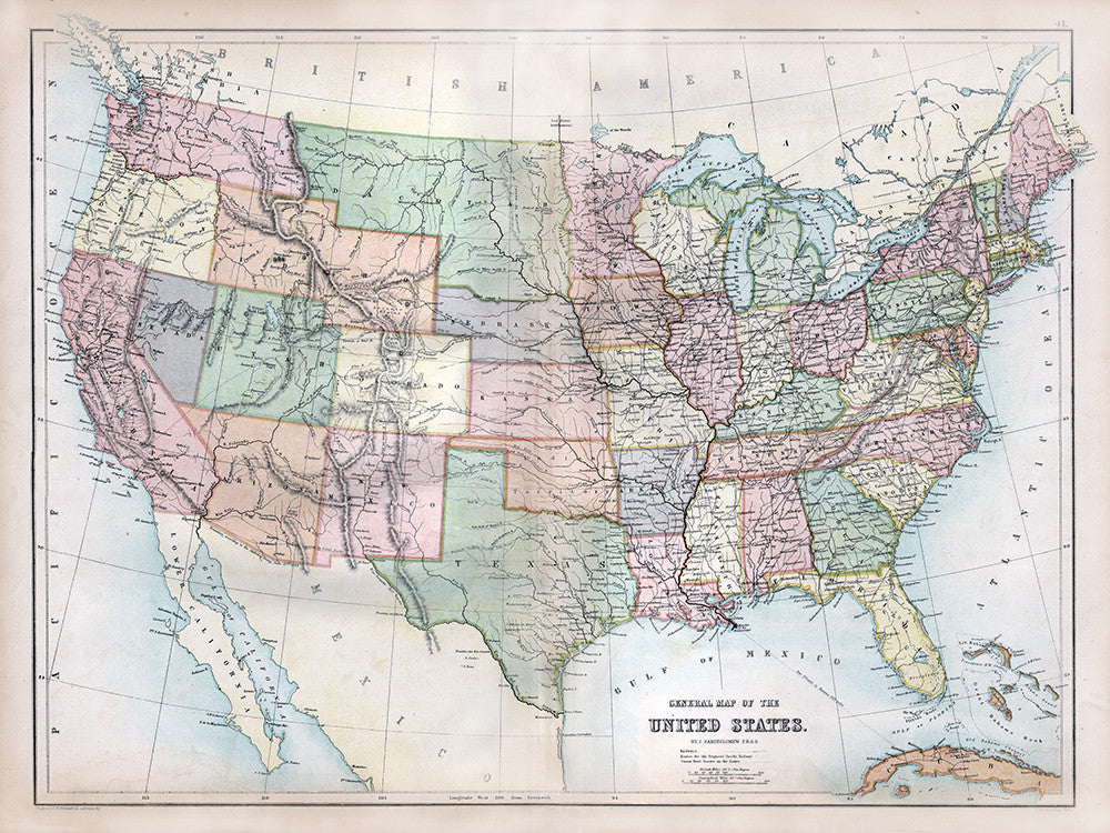General Map of the United States (1867) - Print - Stomping Grounds