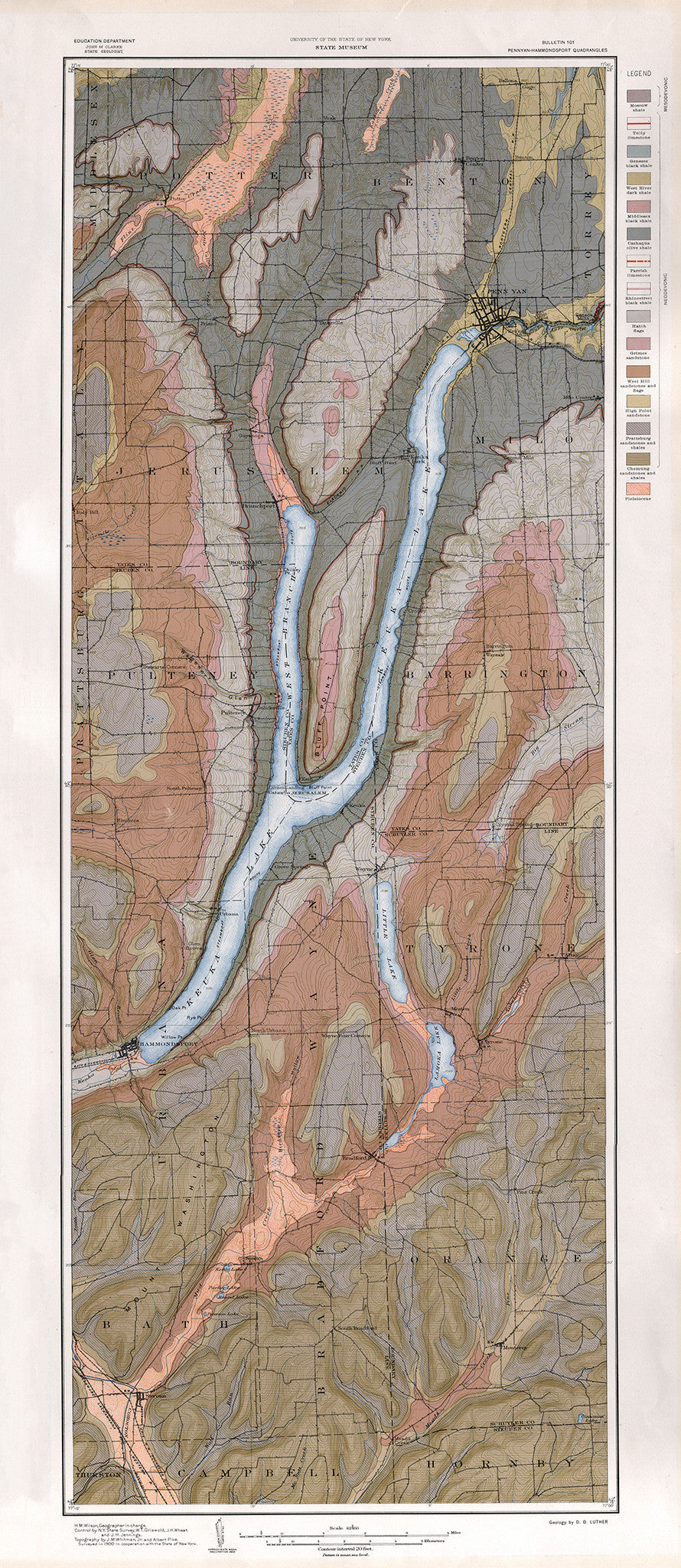 Geological Map of the Penn Yan – Hammondsport Quadrangles - Print - Stomping Grounds