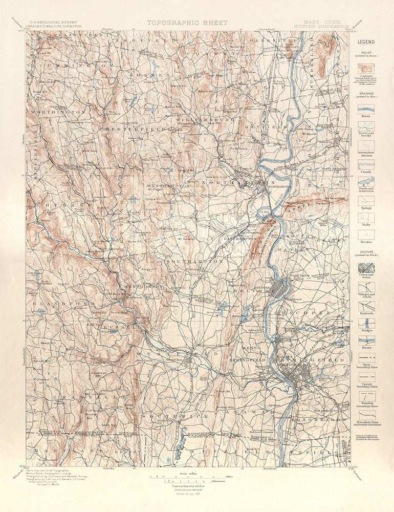 Topographic Sheet - Holyoke Quadrangle - 1884 - Print - Stomping Grounds