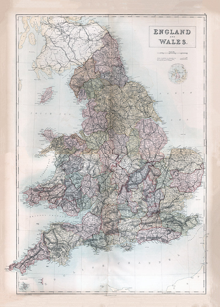 England and Wales Map - 1867 - Print - Stomping Grounds