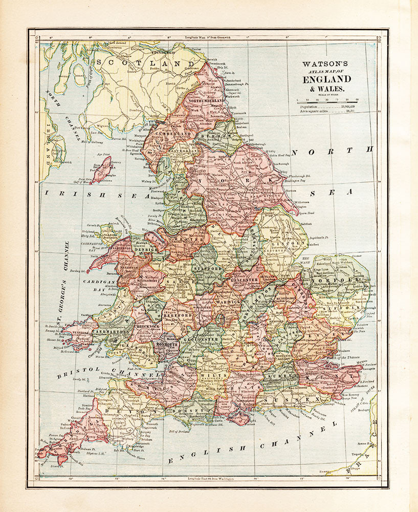 Watson's Atlas Map of England & Wales Map - Print - Stomping Grounds