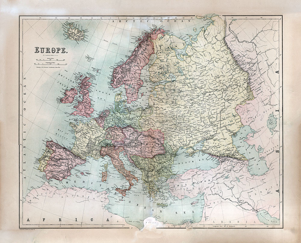 Europe 1867 - Black's Atlas Map - Print - Stomping Grounds