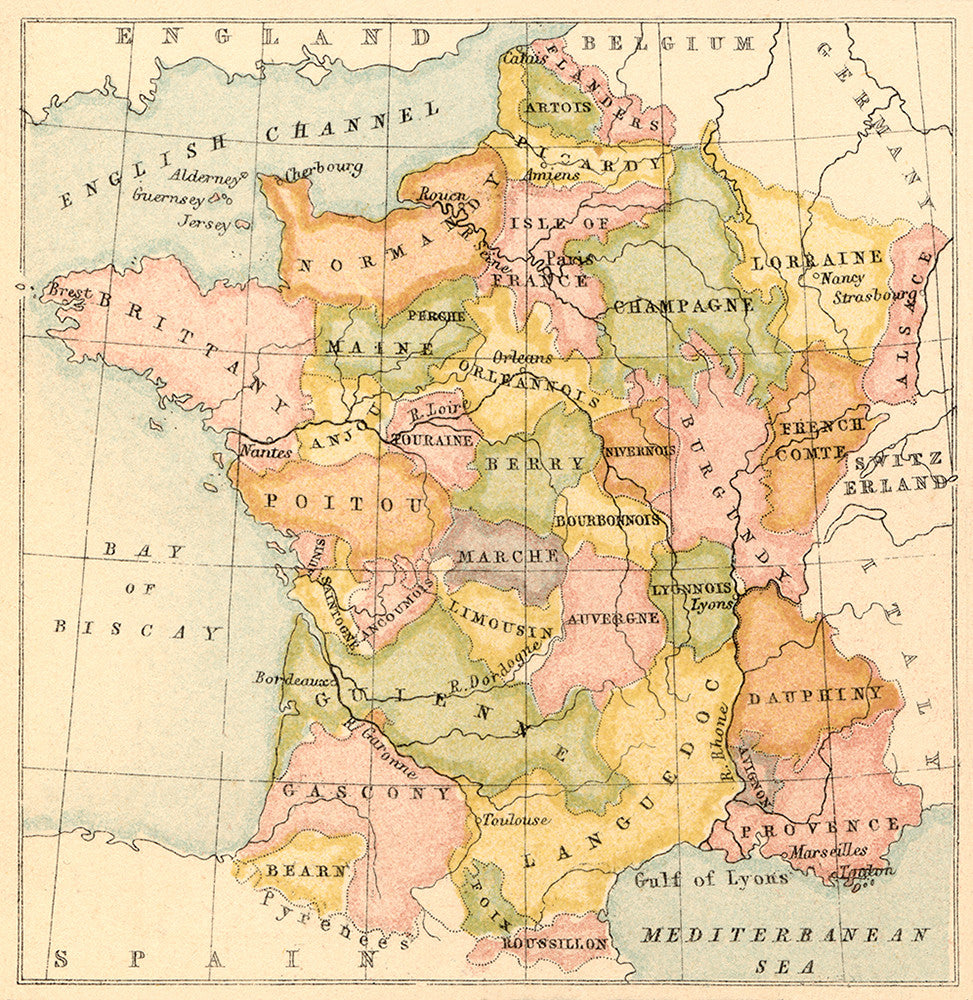 Provincial Map of France – 1867 - Print - Stomping Grounds