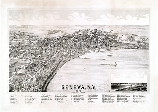 Geneva, NY Bird's Eye View Map - Print - Stomping Grounds
