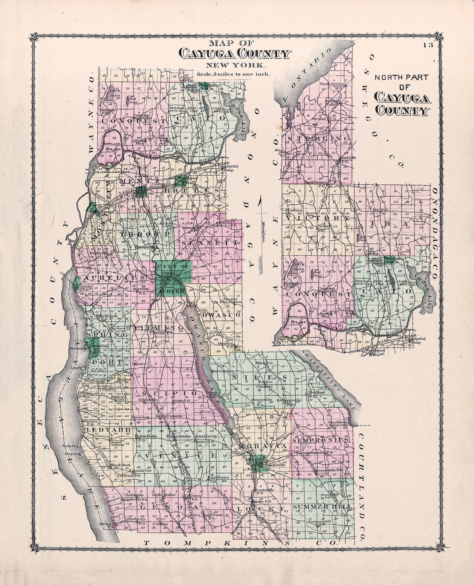 Cayuga County, NY Map - County Atlas of Cayuga 1875 - Print - Stomping Grounds