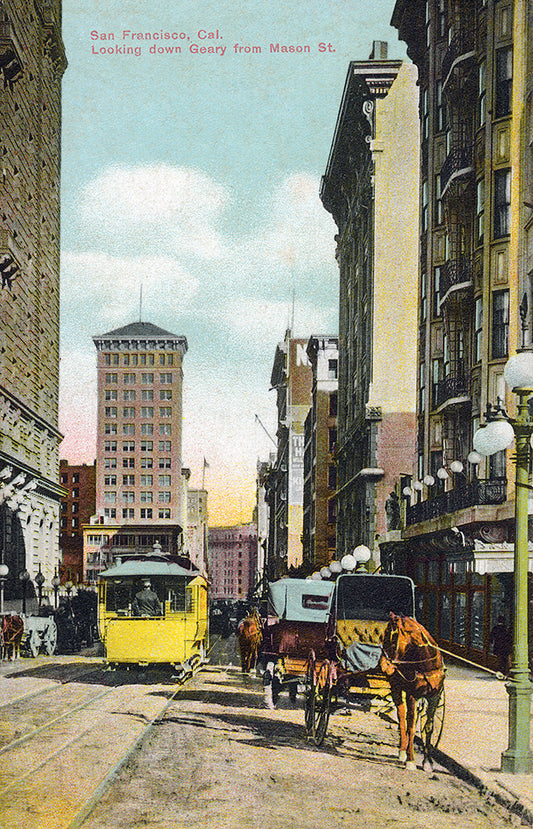 San Francisco, California- Looking Down Geary from Mason St. - Print - Stomping Grounds