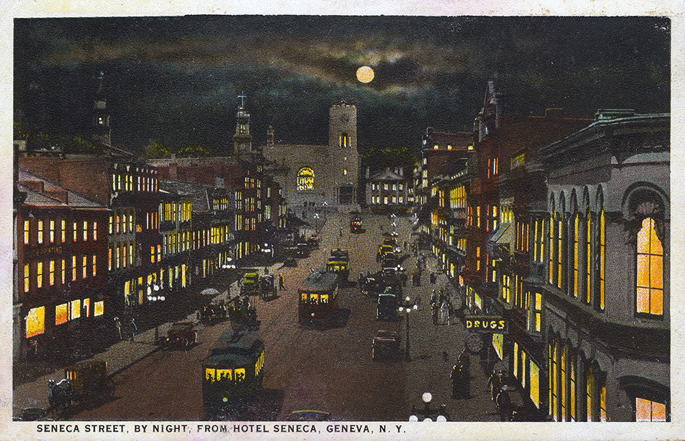 Seneca St., By Night, From Hotel Seneca, Geneva NY - Print - Stomping Grounds