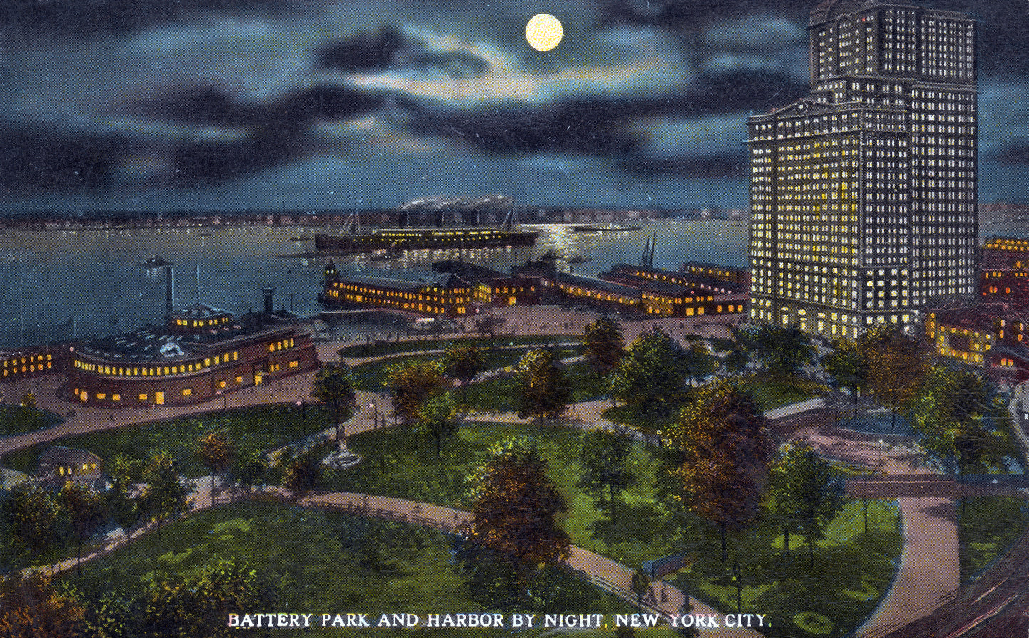 Battery Park and Harbor by Night, New York City - Print - Stomping Grounds