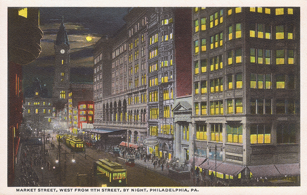 Market Street, West from 11th Street, By Night, Philadelphia, PA - Print - Stomping Grounds