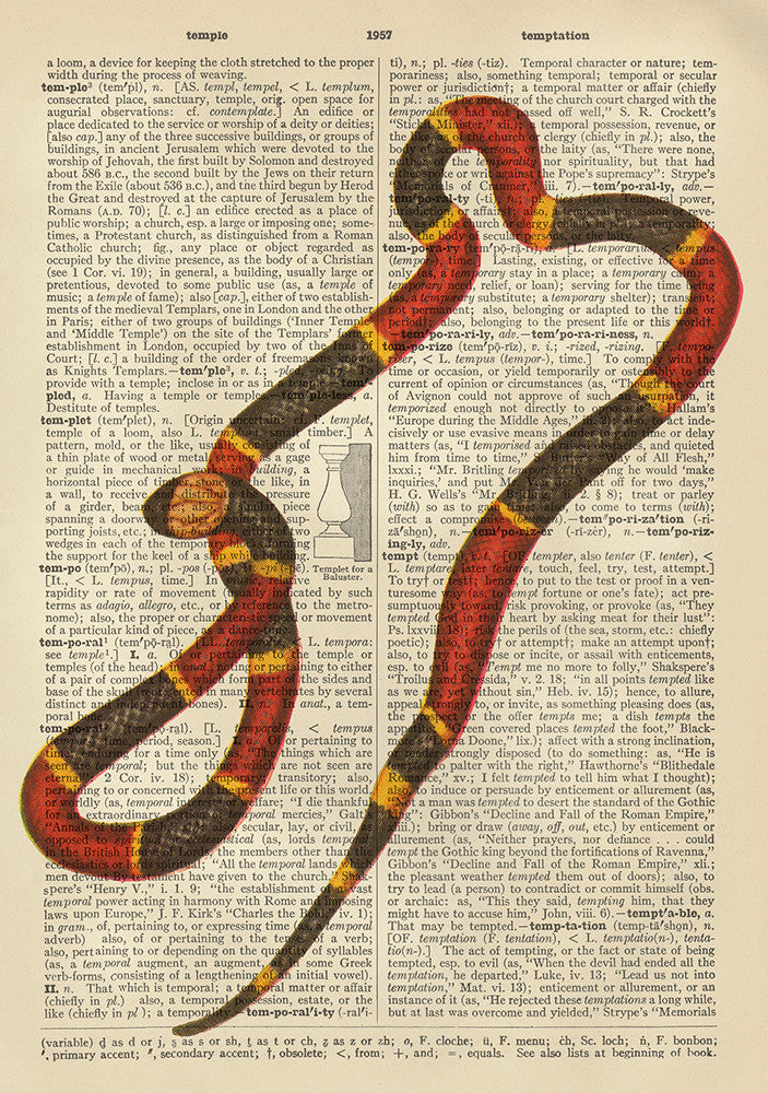 Temptation.  Snake Dictionary Art Giclee Poster Print - Print - Stomping Grounds
