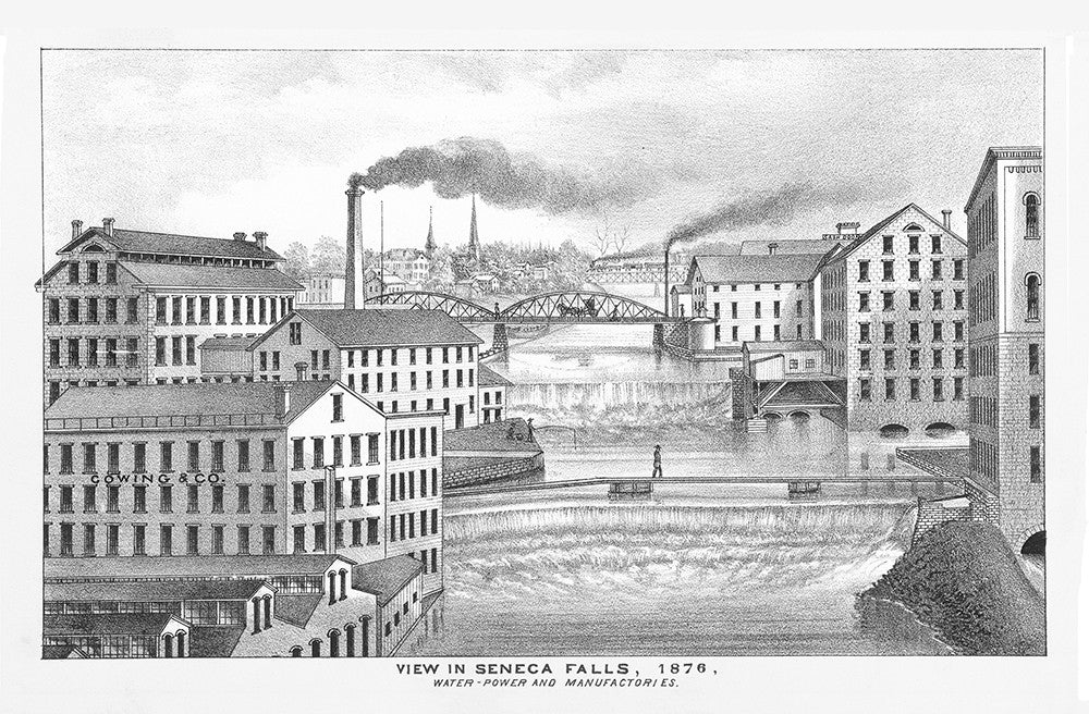 View in Seneca Falls, 1876, Water Power and Manufactories - Print - Stomping Grounds