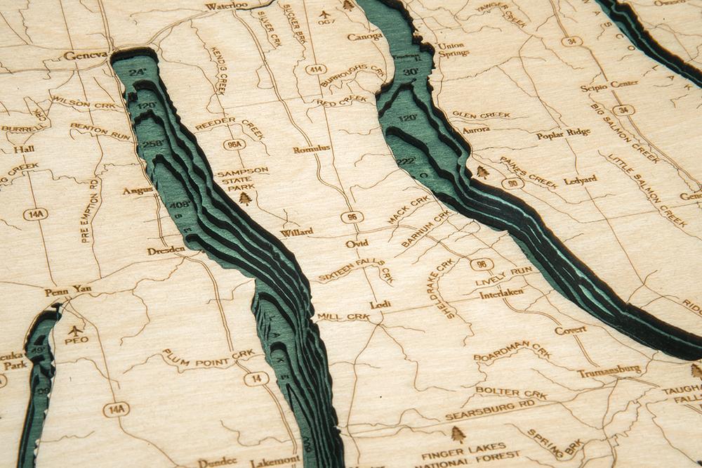 Finger Lakes 3-D Nautical Wood Chart, 13.5" x 31"