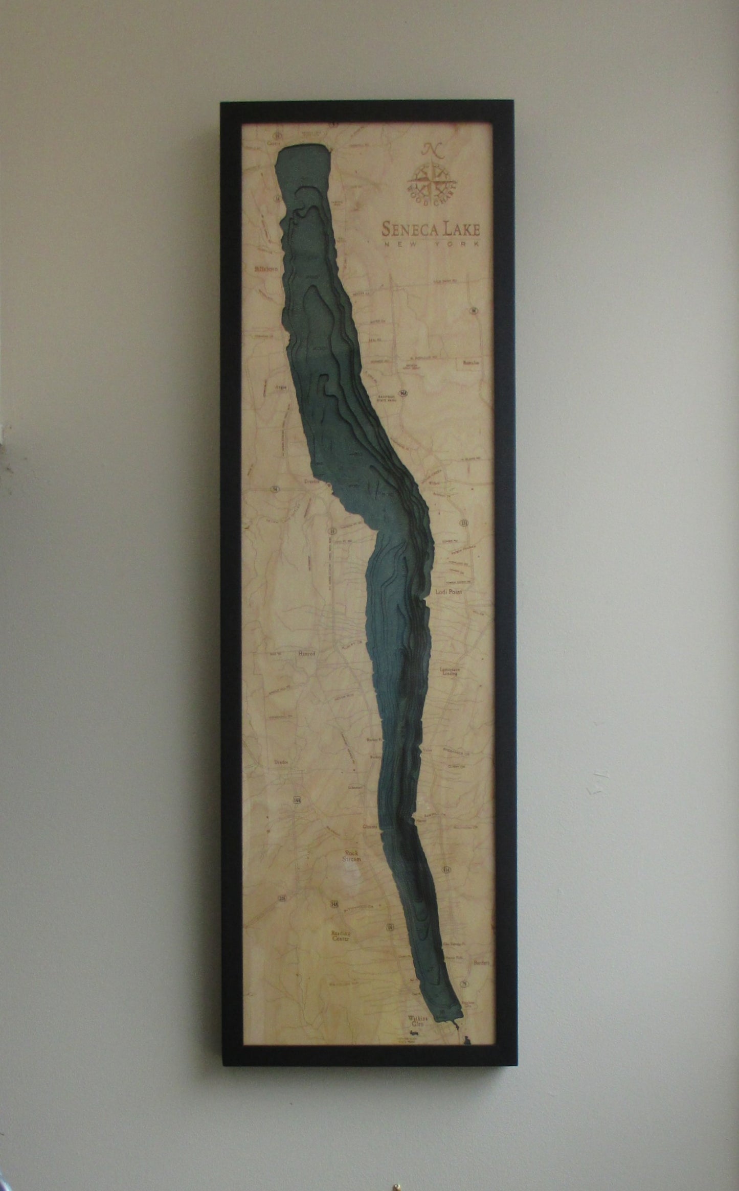 Seneca Lake, New York 3-D Nautical Wood Chart, 13.5 x 43"